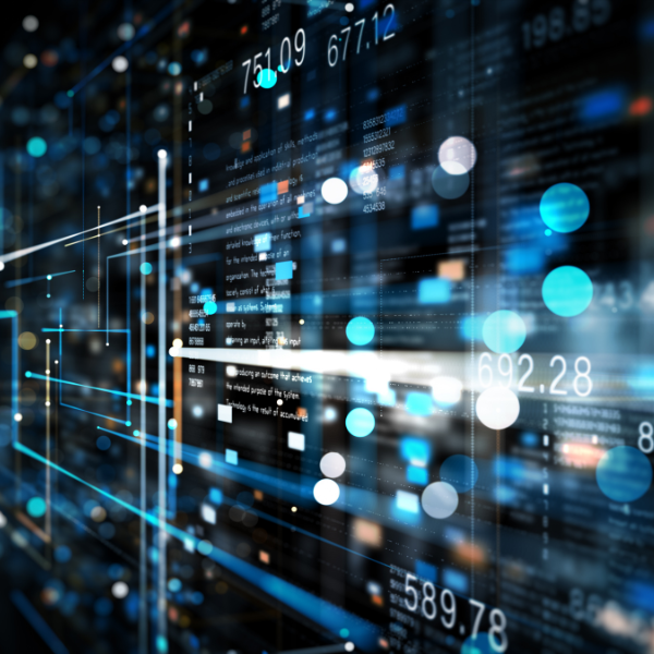 Abstract visualisation of high-speed data processing and database performance, representing database modernisation
