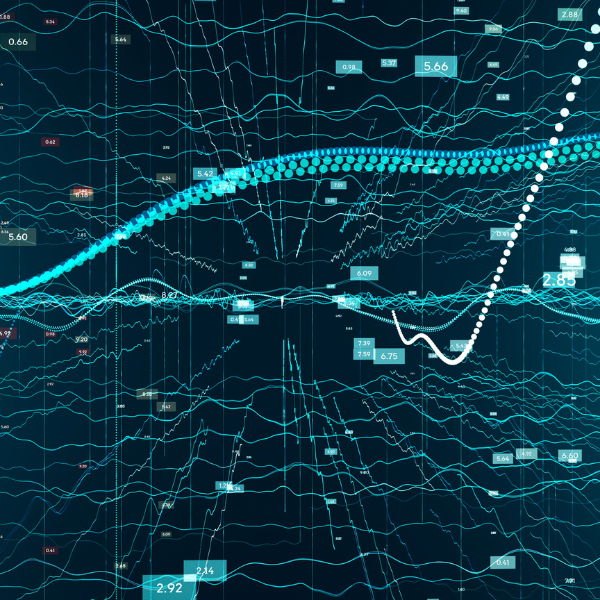 Abstract data pipeline visualisation showing flowing streams and analytics, representing pipeline modernisation