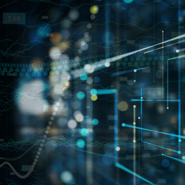 Abstract data pipeline visualisation showing flowing streams and analytics, representing pipeline modernisation